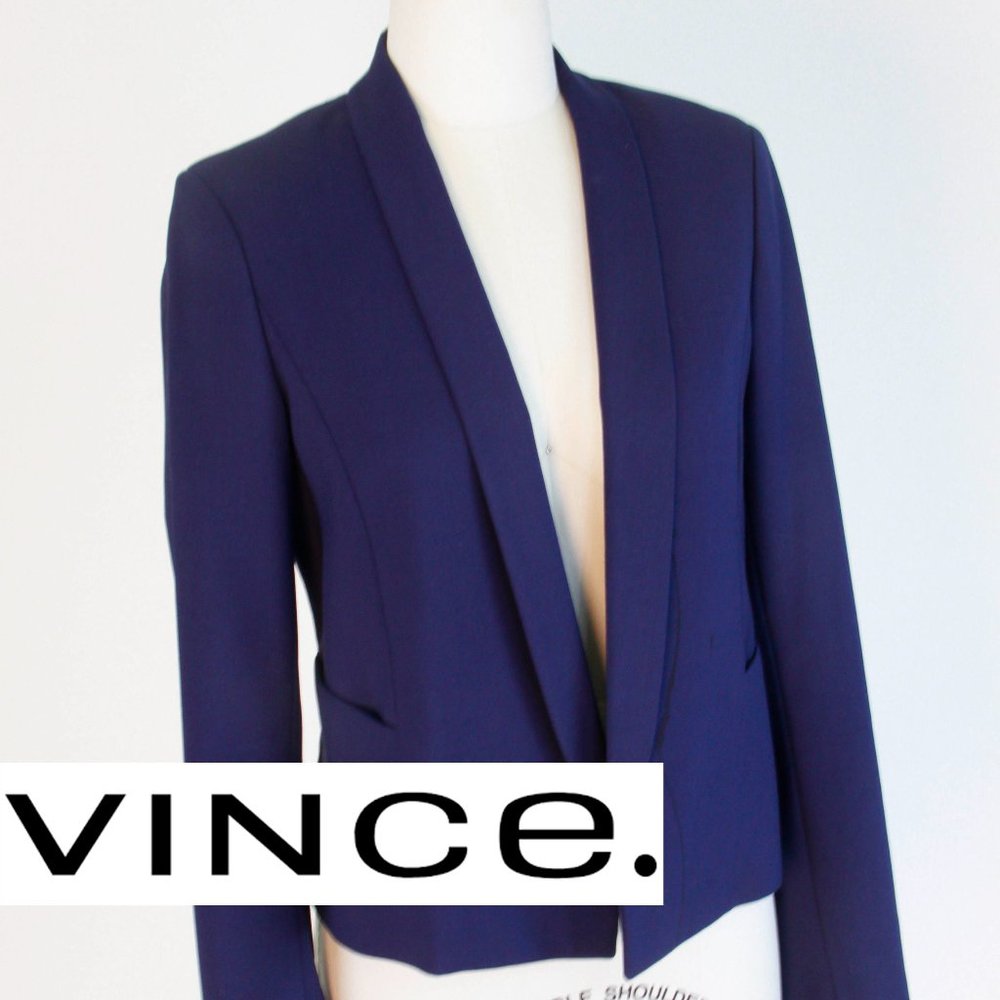 Vintage (2000s) Vince Navy Royal Blue Wool Short Blazer Tuxedo Jacket Size 6